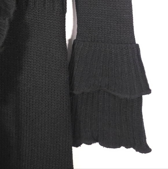Vintage Black Ruffle Knit Long Duster Cardigan Whimsygoth Cottagecore M - Picture 6 of 8